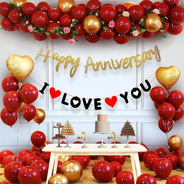PARTY MIDLINKERZ Happy Anniversary Decoration Items Kit For Couple, Husband, Wife