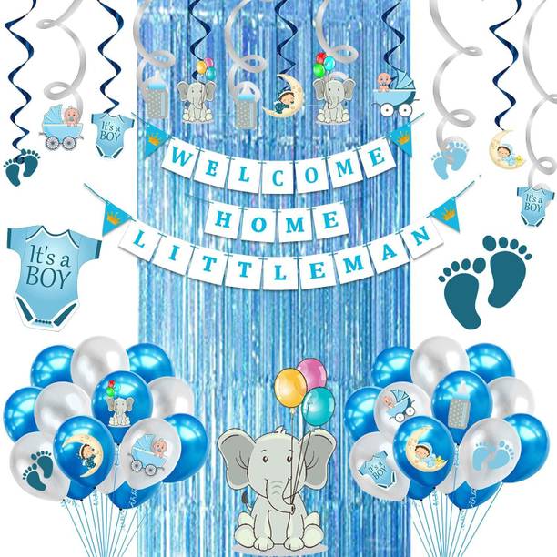 Party Propz Welcome Home Baby Decoration Kit - 46Pcs Baby Shower Decoration Items With Balloon, Cardstock, Swirls, Paper Banner with Foil Curtain for Baby Shower / Welcome / Birthday Supplies