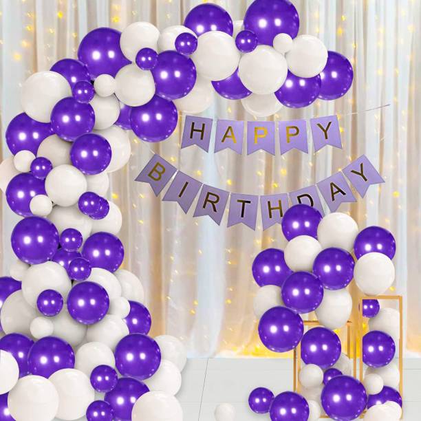 Zebra finch Purple and White Birthday Decoration kit with Net Curtain And light