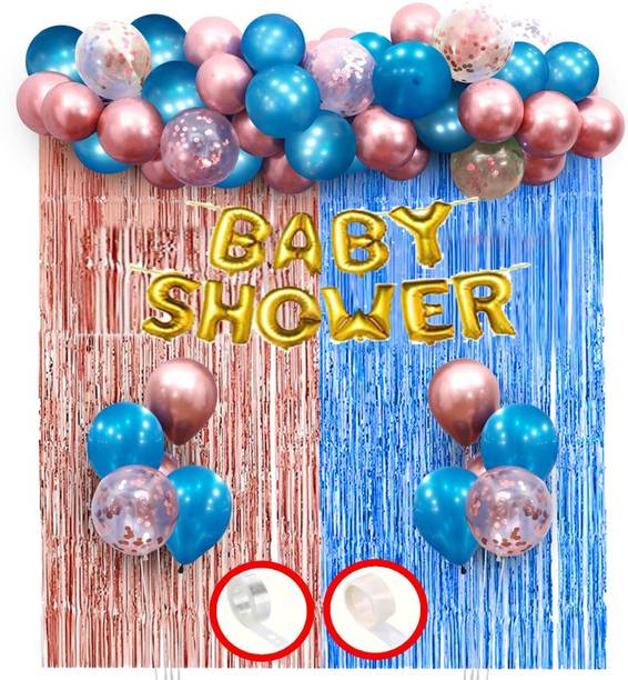 Dinipropz Baby Shower Decoration Items Foil Curtains Metallic balloons confetti balloons