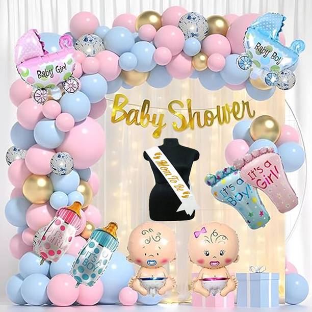 PARTY MIDLINKERZ Solid Baby Shower Decoration, Mom To Be Decoration Items Set, Baby Shower Balloons Balloon