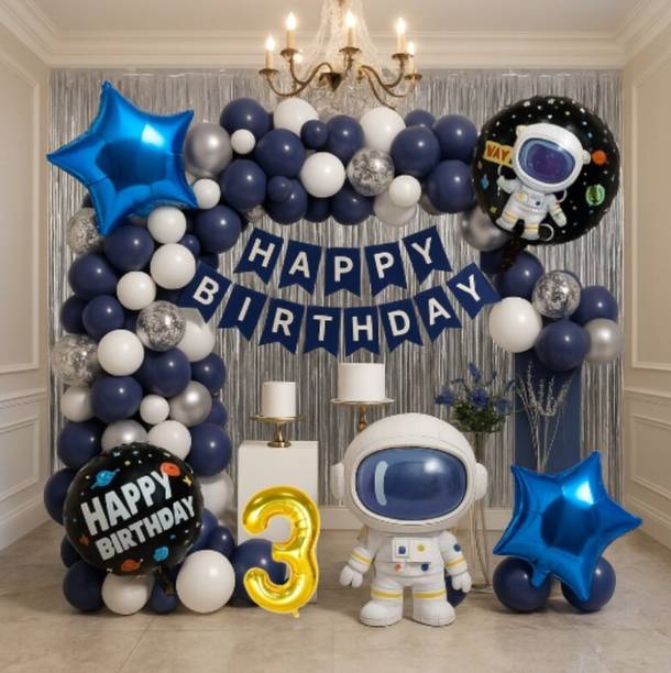 groovywings Astronaut Space Theme 3rd Birthday Decoration Kit – 50 Pcs