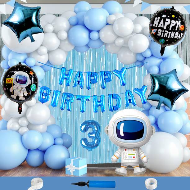 Crazykart Astronaut Space Boy Theme Third 3rd Birthday Decoration Kit For Boys Party Items