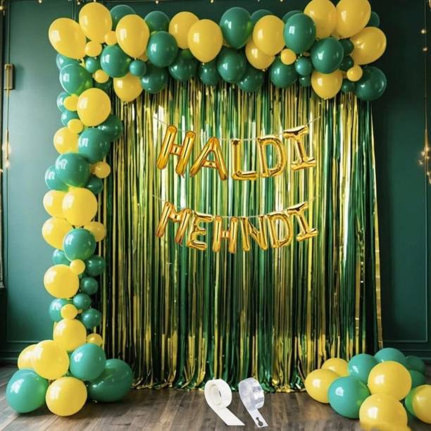 ARV Haldi Mehndi Decoration Items For Marriage Includes Green and Yellow Balloons