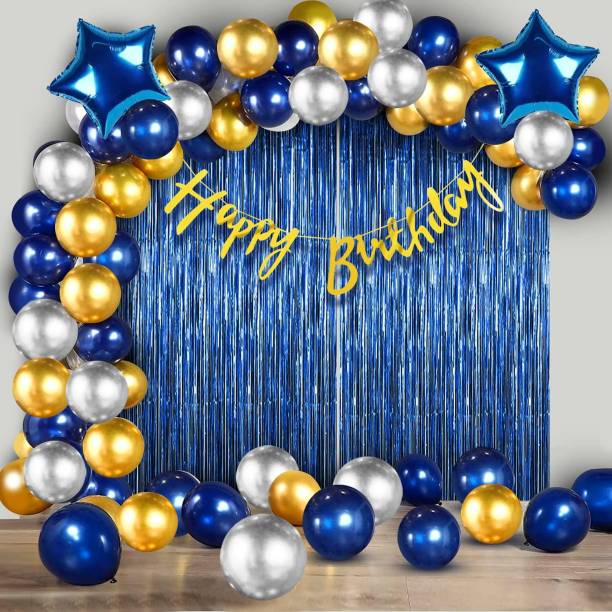 TTimmo4 Blue Golden and Silver Birthday Decoration Combo Set for Girls Boys etc.