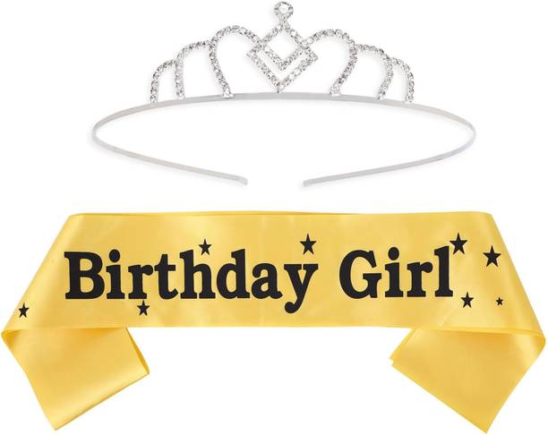 KUMAR & SONS Birthday Girl Sash & crown Tiara I Gold Sash I Diamond Ring Crown I Celebration