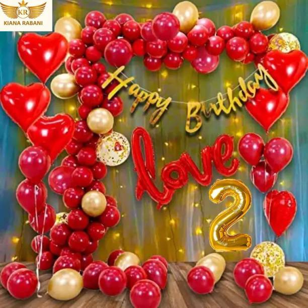 KR 2ND BIRTHDAY DECORATION BANNER LOVE HEART RED GOLD BALLOON NET LIGHT ARCH GLUE