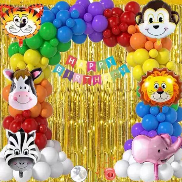 PARTY MIDLINKERZ Multi Animal Theme Birthday Decoration kit set items Combo with Arch, Glue dot