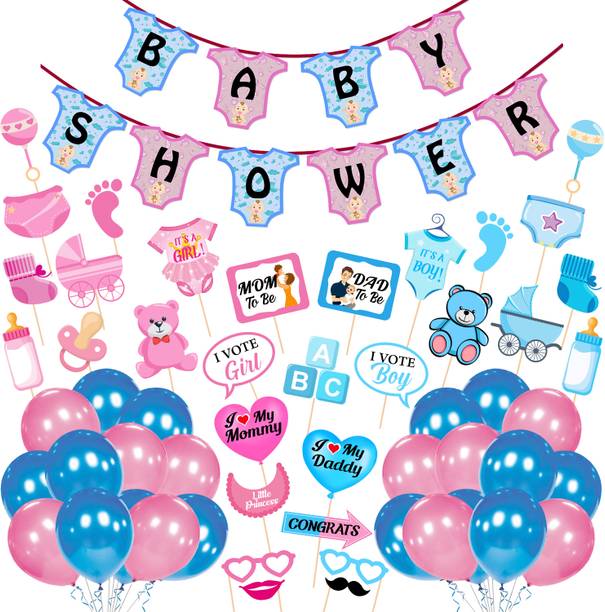 ज़्योज़ी Baby Shower Decorations for Boy - Blue and pink Baby Shower Decoration It’s A Boy and Its A Girl & Baby Shower Banner with Photo Booth Props and Balloons(PACK OF 56)