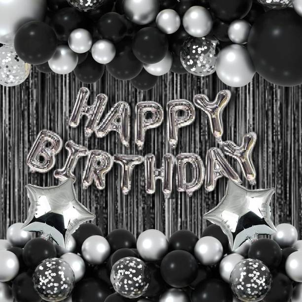 PARTY MIDLINKERZ Solid Silver & Black Birthday Decoration for Boys,Girls etc. Balloon