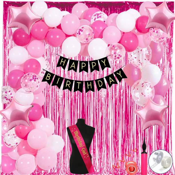 Anita Enterprises Adorning Pink, White Metallic and Pastel Pink Birthday Decoration Kit for Girls.