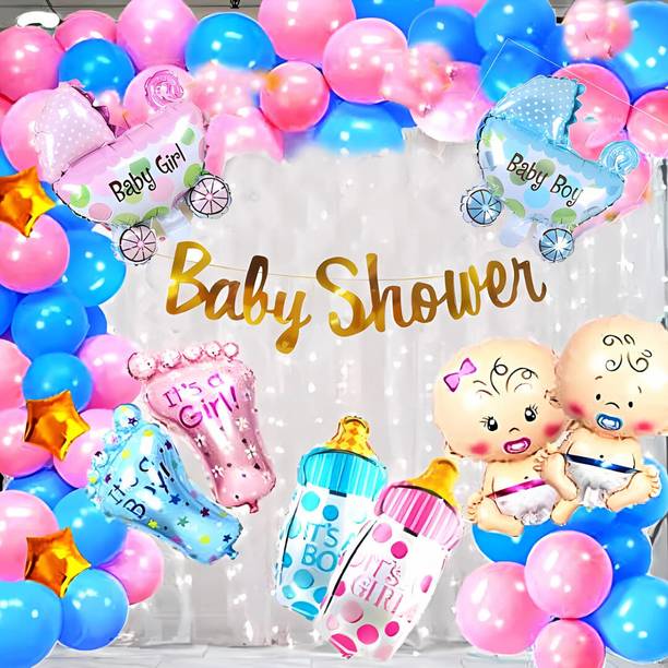 DECOR SPARKS 54Pcs Baby Shower Decoration Combo Set – Banner, Foil Balloons