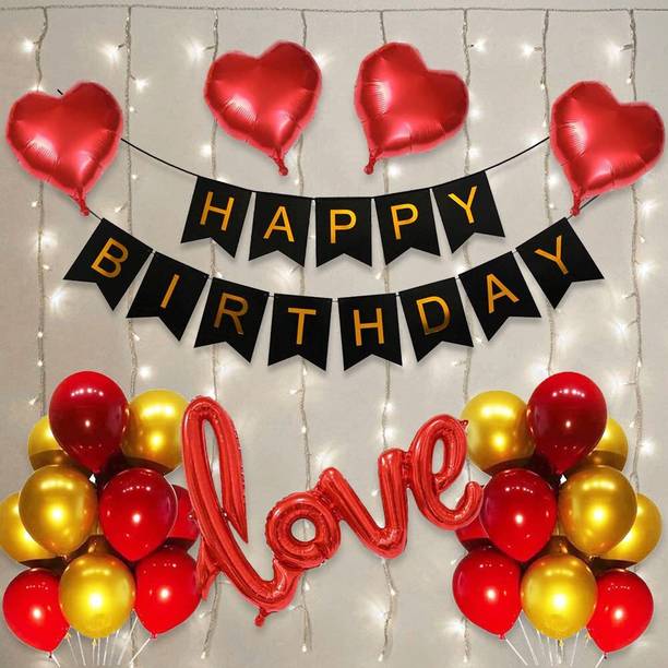 PARTY MIDLINKERZ Solid Love Birthday Decoration Kit, Birthday Decoration Items For Husband,Wife - Led Balloon