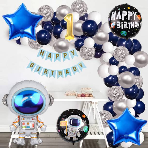 Aoes Astronaut Space Theme 1st Birthday Decoration Kit with Confetti Balloon for Kids