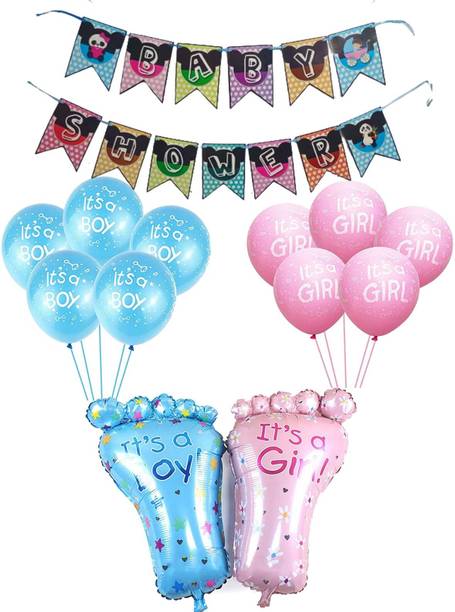 SOI Baby Shower Decorations Kit Banner, Feet design Foil with Printed Balloons for Baby Shower Mom to Be Welcome Baby Decoration Materials