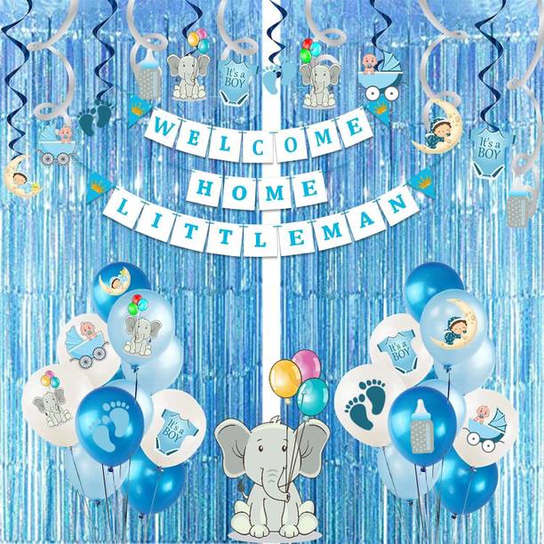 Party Propz Welcome Home Baby Decoration Kit - 47Pcs Welcome Baby Decoration Kit Balloon, Cardstock, Swirls, Paper Banner with Foil Curtain for Baby Shower / Welcome / Birthday Supplies