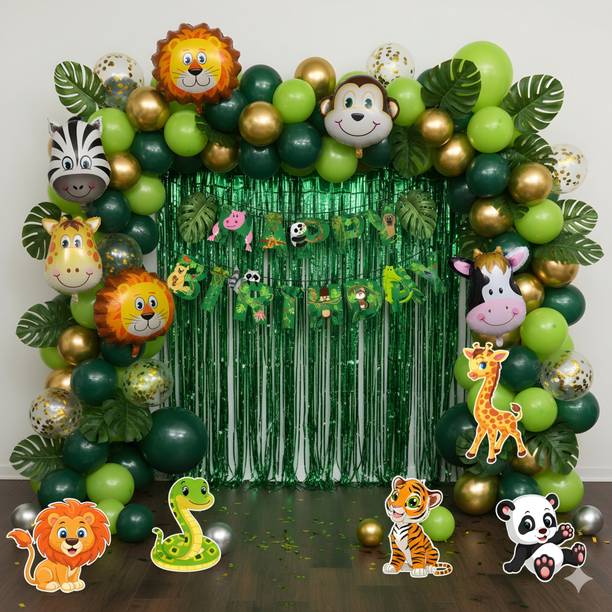 LOONS PEDDLER Safari Themed Birthday Party Decor Kit, 85+ Items