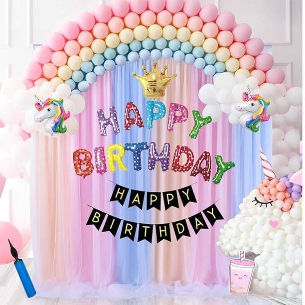 PARTY MIDLINKERZ Multicolor Unicorn Theme Birthday Decoration Items KIt For Kids & Girls, Boys