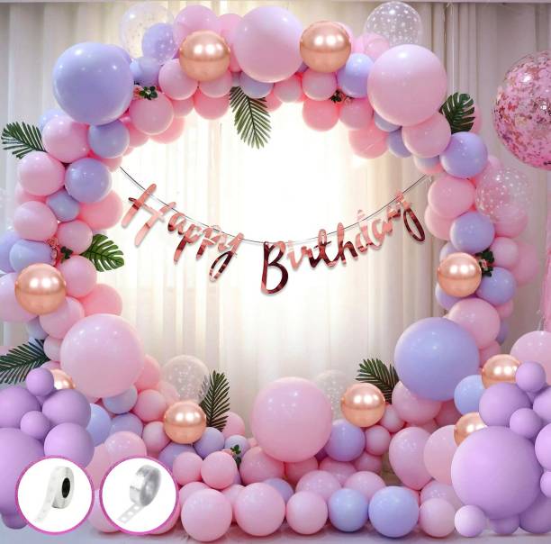 PARTY MIDLINKERZ Solid Pastel Happy Birthday Decoration kit - 60 Pcs for Birthday Decor Balloon
