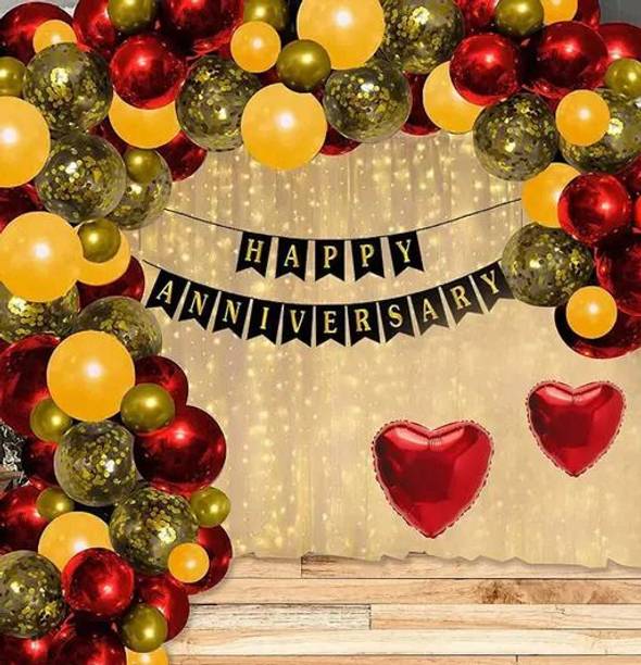 PARTY MIDLINKERZ Golden Red Theme Anniversary Decoration Items kit Combo For Husband & Wife