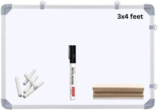 woodcraft 3x4 feet White & Green Board with Black Marker, Duster, Chalk Box White board