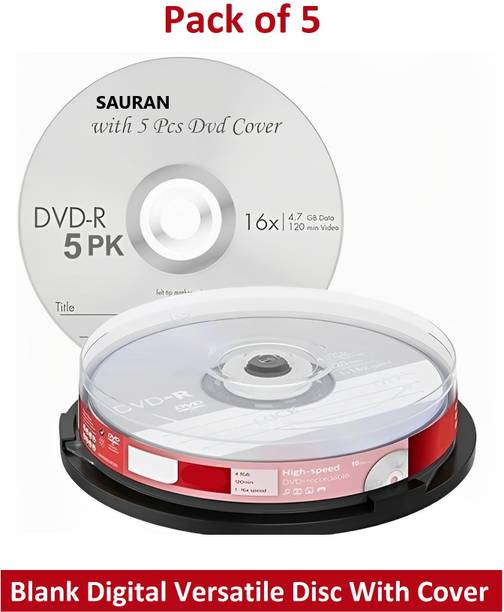 Sauran DVD Recordable Pack of 5 Blank Digital Versatile Disc With Cover DVD 4.7 GB