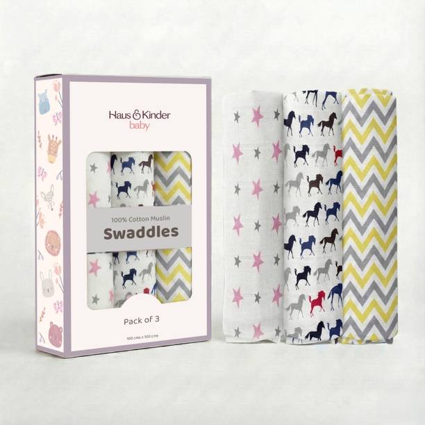 haus & kinder Printed Crib Swaddling Baby Blanket for  All Season