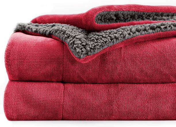 VAS COLLECTIONS Solid Single Sherpa Blanket for  Heavy Winter
