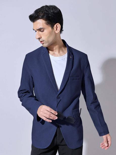 Men Self Design Single Breasted Formal Blazer