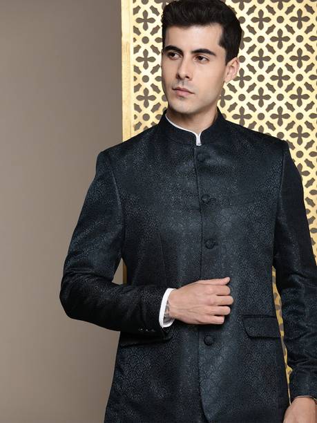 Men Self Design Bandhgala Festive Blazer