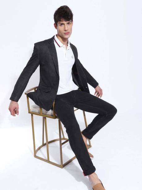 Men Solid Tuxedo Style Casual Blazer