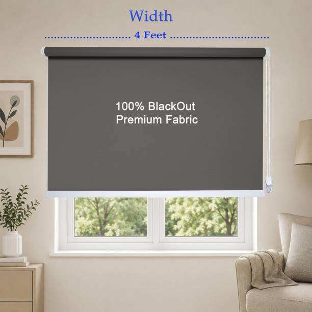 Green Decor Roller Blind Cord Drawn On Window