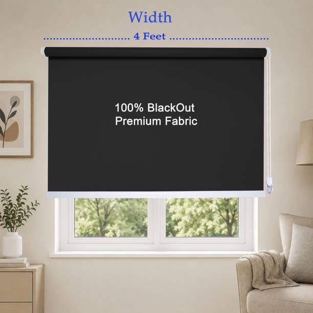 Green Decor Roller Blind Cord Drawn On Window