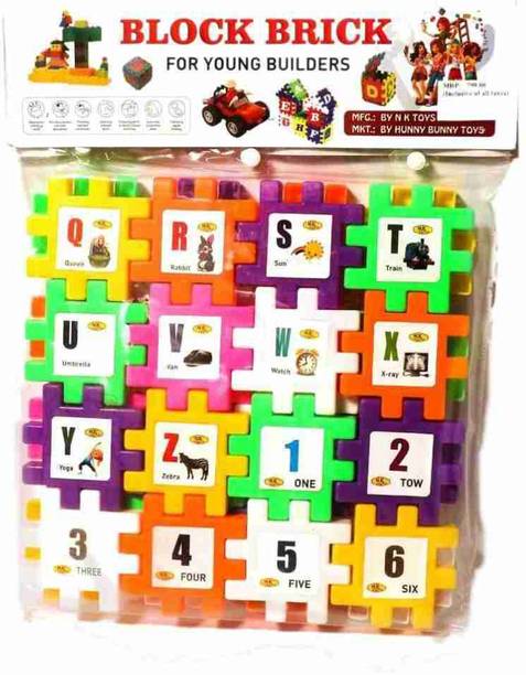 FABIUM 36 Pieces Educational Learning Interlocking Alphabets and Numbers Block Brick Toys Sets for Kids Boys Girls
