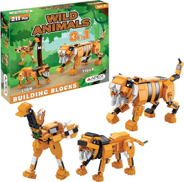 APEX MEDIA AND MARKETING INDIA 3 in 1 Animal Building Blocks – 211 PCS Construction Kit | Educational STEM Set