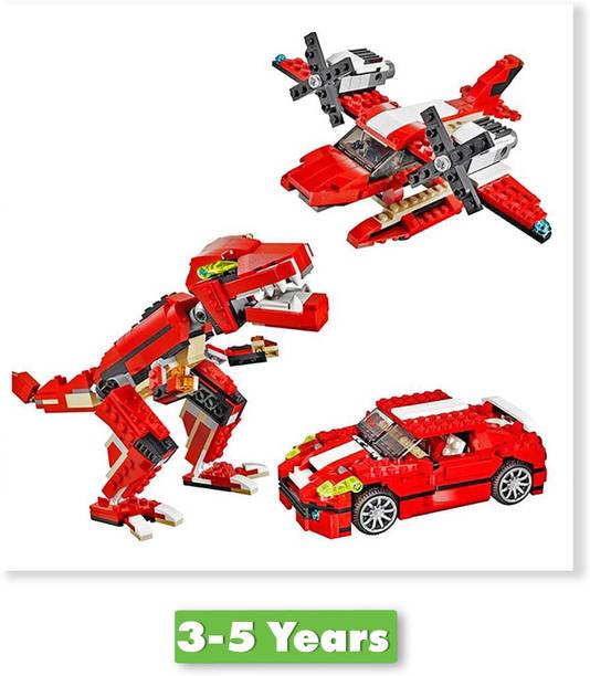 Justcraft Legoo Compatible 3in1 Dinosaurs - Car - Plane Building block Kit Set 374+Pcs