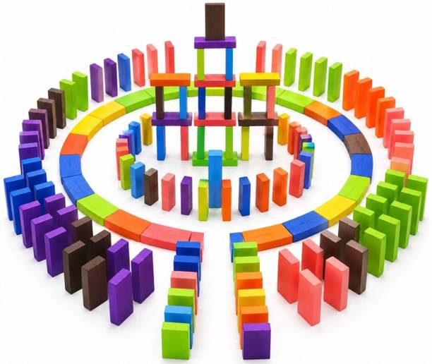 BKDT Marketing Wooden Domino Blocks Set for Kids Tile Building Educational STEM Learning Toy