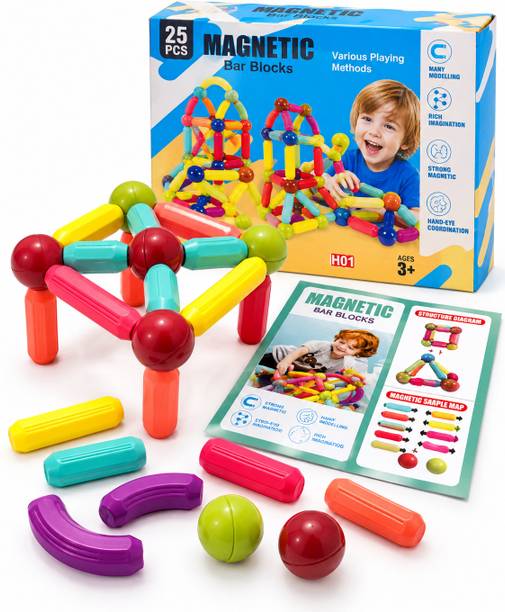 STEMLEYS 25 Pcs Magnetic Building Blocks Construction STEM Toy for Kids 3+
