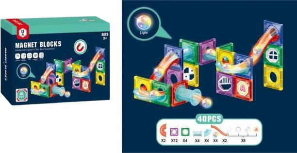BAIRNINO Toys Light Magnetic Tiles 40 Pcs Building Blocks 3D STEM Educational Marble Run