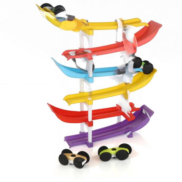 SOVETO Racer Ramp Car Sliding Toy 6 ramps & 4 cars for Kids