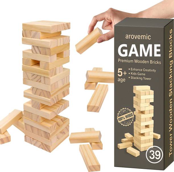 arovemic Toy Jenga Wooden Block Stacking Tower Game for Kids Ages 5+
