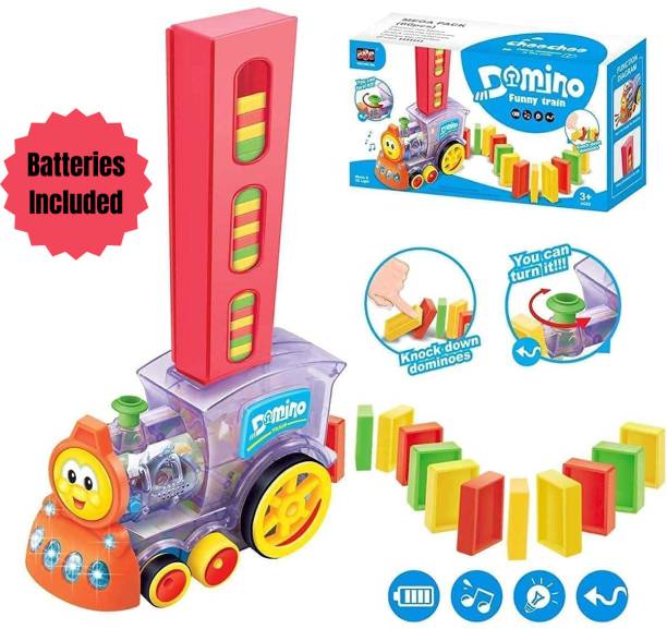 Ditto Goods Domino Funny Train Set With 60 Pcs Domino Blocks with 3D Lights & Music +Battery