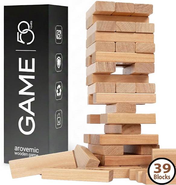 arovemic Wooden Blocks for Kids 39 Pcs – Jenga Wooden Game | Board Games for Kids & Adult