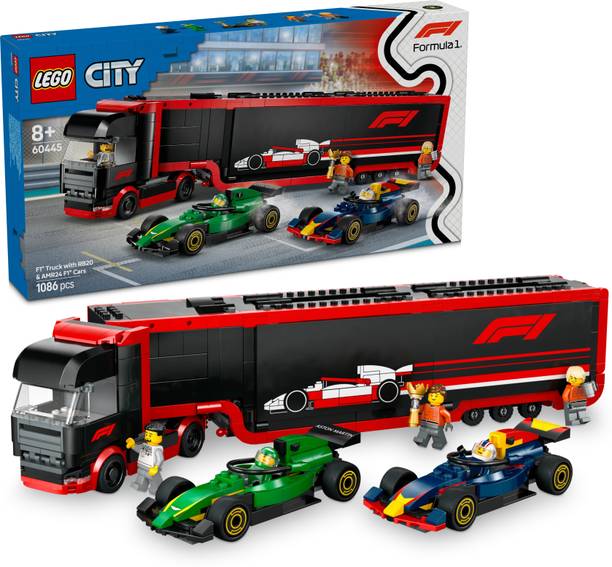 लेगो City F1 Truck with RB20 & AMR24 F1 Cars Toy Racing Transporter Set (1086 Blocks)