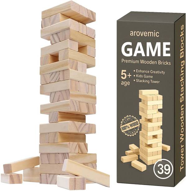 arovemic Fun 39 Pcs Jenga Wooden Block Stacking Game - Family Fun & Skill-Building-S06