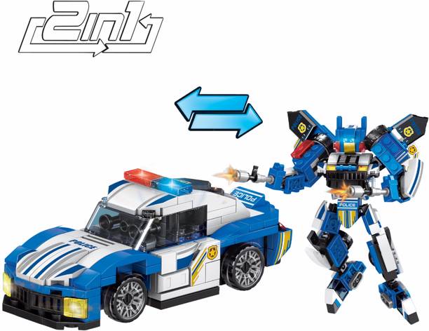 TOYMERSIVE Police Vehicle to Robot 2in1 Transforming Building Blocks Rescue Car DIY Toy Set