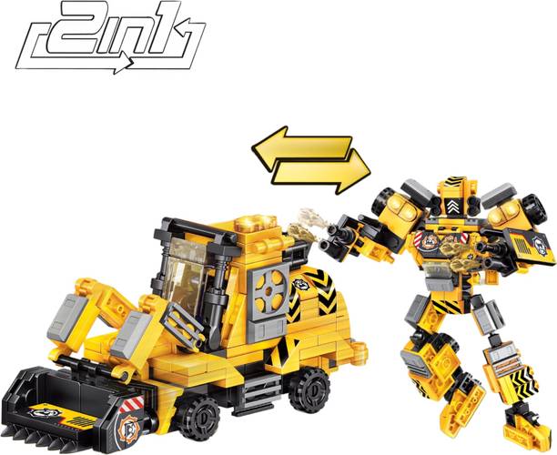 TOYMERSIVE Construction Truck to Robot 2in1 Transforming Building Blocks Rescue DIY Toy Set