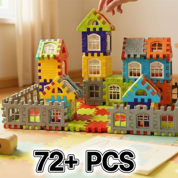 Fizzy Funs House Building Blocks - 72+ Pieces Educational Construction Toy