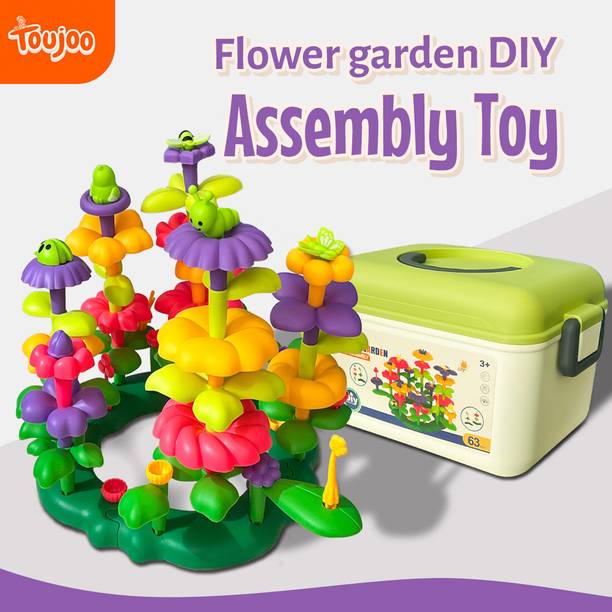 TOUJOO DIY Flower Garden Assembly Toy for Kids Puzzle Blocks Play with Stems & Petals