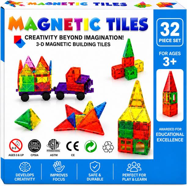 unicommerce 32 Pcs Magnetic Building Tiles 3D Construction Blocks for Kids, Multicolor